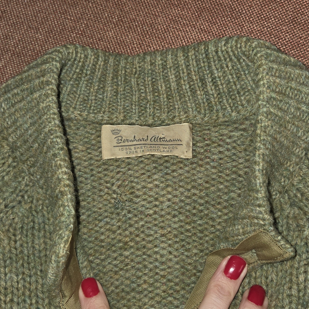 Vtg Bernhard Altmann Shetland Spun Wool Green Sweater Cardigan Women's Small - Picture 2 of 6